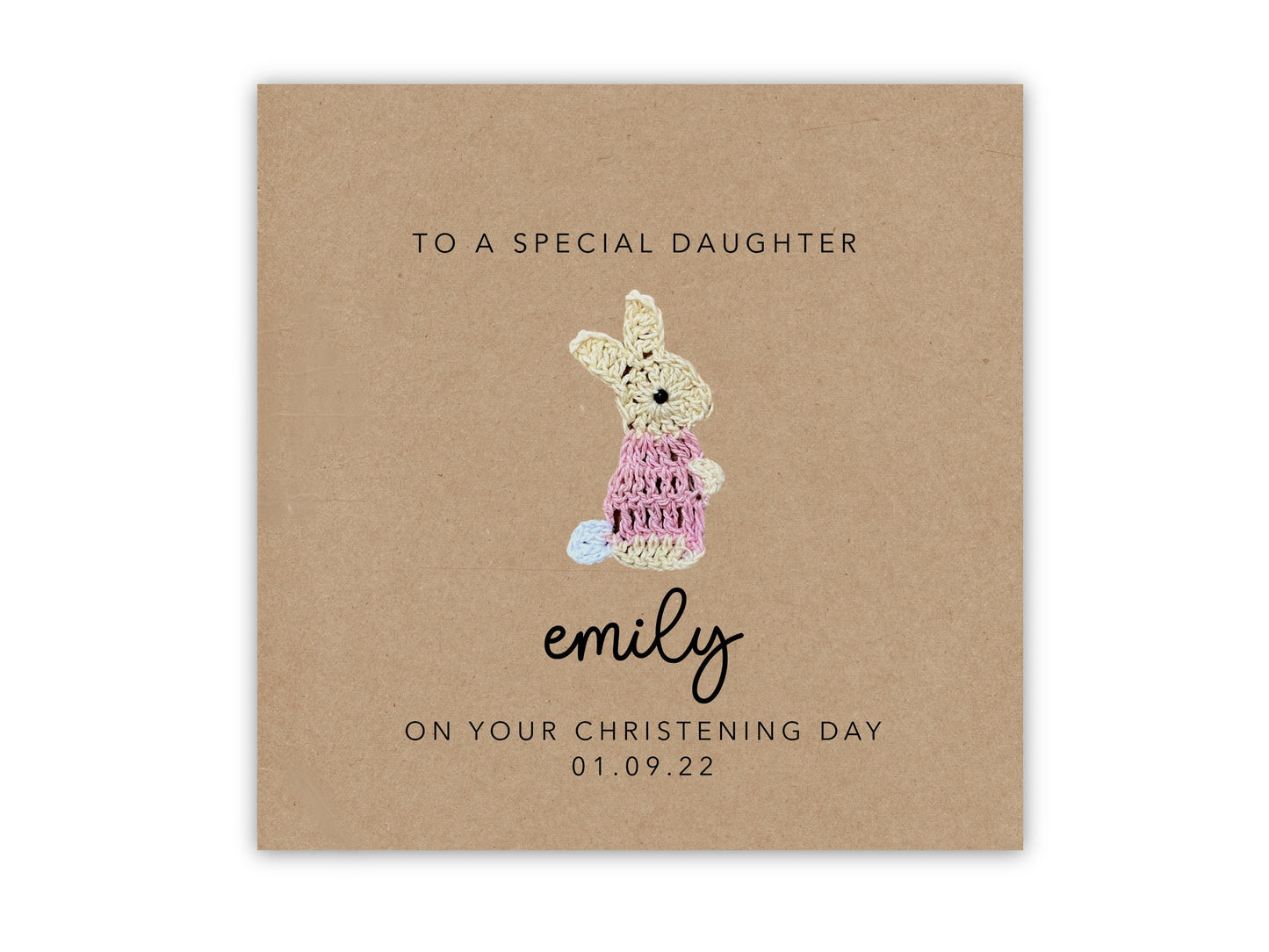 Baptism Card For Daughter, Personalised Baptism Card, Baptism Card For Niece, Granddaughter Baptism Card, Girl Baptism Card, Rabbit