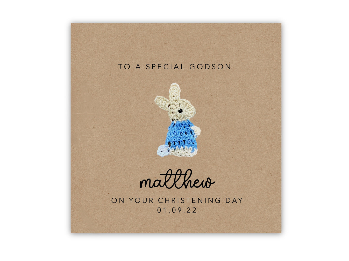 Christening Card For Godson, Personalised Baptism Card, Baptism Card For Son, Grandson Godson, Baptism Card, Personalised Card, Rabbit