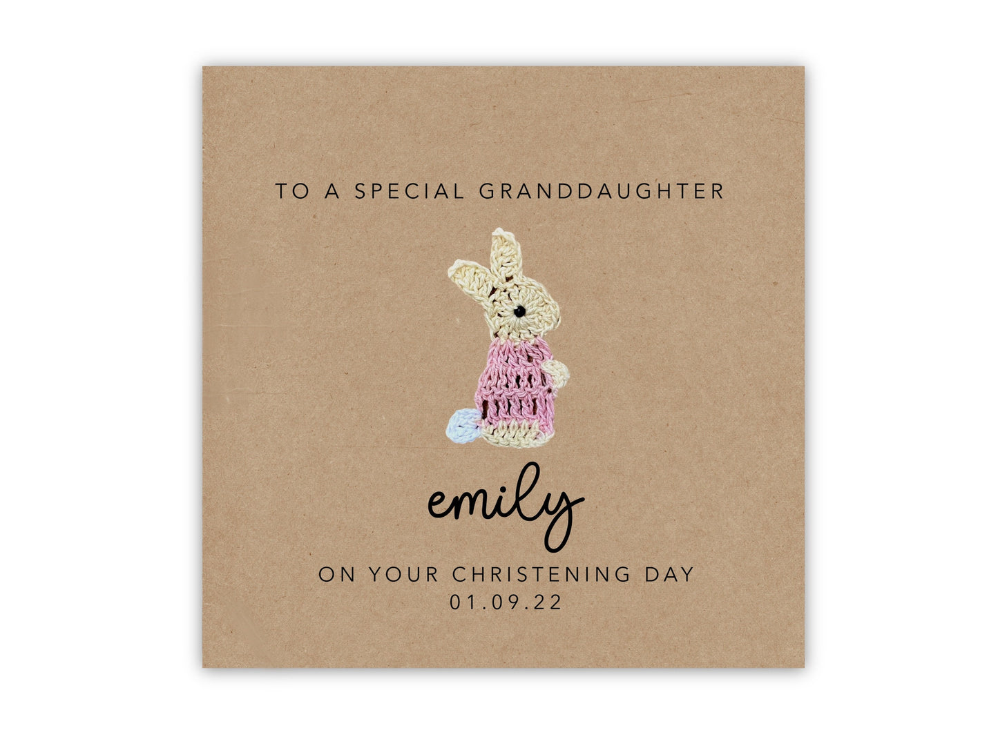 Baptism Card For Granddaughter, Personalised Baptism Card, Baptism Card For Niece, Granddaughter Baptism Card, Girl Baptism Card, Rabbit