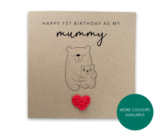 Happy 1st Birthday As My Mummy, Bear Birthday Card, Woodland, As My Mum, Birthday Card For Mummy From Baby, Cute Birthday Card, Mum