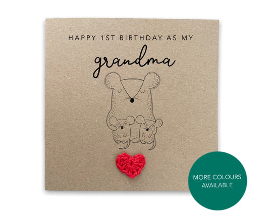 Happy 1st Birthday as my grandma twins - Simple Mouse Birthday Card for grandma gran nan to twins from baby son daughter - Send to recipient