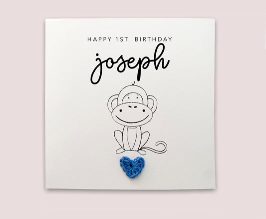 Personalised First Birthday Card for Baby Boy / Girl Simple Monkey Jungle Animal Card, 1st Birthday, Birthday card for baby, Monkey Card