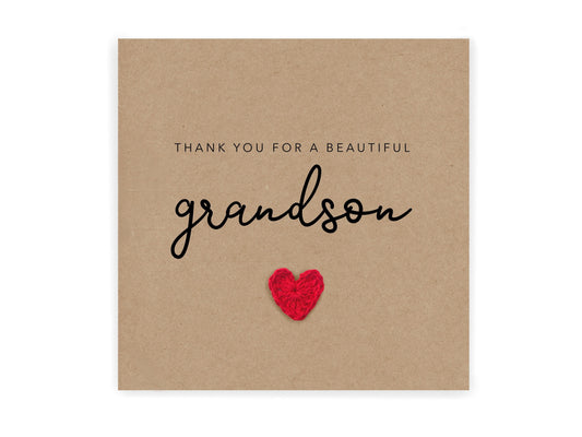 Thank You For New Grandson Card, Beautiful Baby Grandson, Grandchild, Birth of Grandson, Daughter, Son, Daughter in Law, Boy, Congratulation