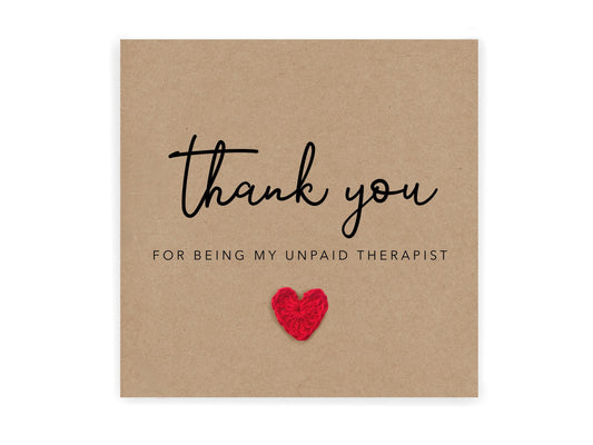 Thank You For Being My Unpaid Therapist Greeting Card, Funny Thank You Card, Sarcastic Thank You, Funny Card, Joke Thank You Card