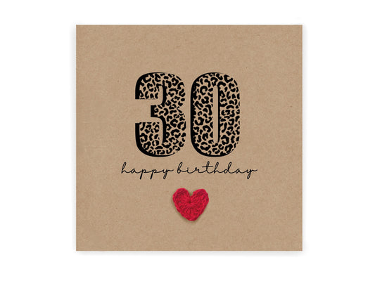 30 Birthday Card, Simple Birthday Card, Any Age, Husband, Wife, Best Friend, Girlfriend, Sister, 30th Birthday Card, Leopard Print 30th Card