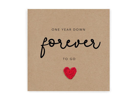 First Wedding Anniversary Simple Rustic One Year Anniversary  Card for Husband Wife - One year down forever to go - Send to recipient