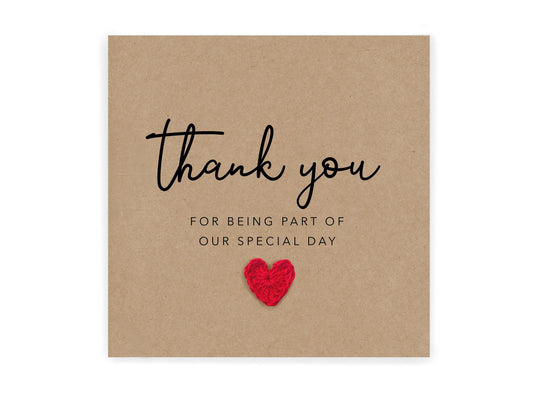 Thanks You For Being Part Of Our Special Day, Thanks For Being Part Card, Simple Wedding Thank You Card, Note To Say Thank You