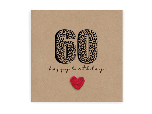60 Birthday Card, Simple Birthday Card, Any Age, Husband, Wife, Best Friend, Girlfriend, Sister, 60th Birthday Card, Leopard Print 60th Card