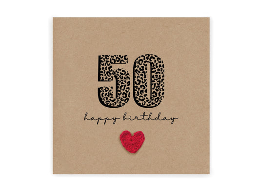 50 Birthday Card, Simple Birthday Card, Any Age, Husband, Wife, Best Friend, Girlfriend, Sister, 50th Birthday Card, Leopard Print 50th Card