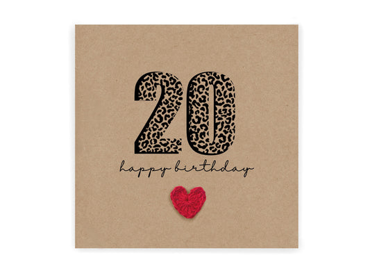 20 Birthday Card, Simple Birthday Card, Any Age, Husband, Wife, Best Friend, Girlfriend, Sister, 20th Birthday Card, Leopard Print 20th Card