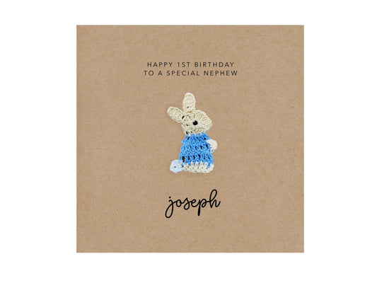 Nephew Birthday Card First Birthday, 1st Birthday Card For Nephew, Cute Bunny Birthday Card, Happy 1st Birthday Card For Boy,