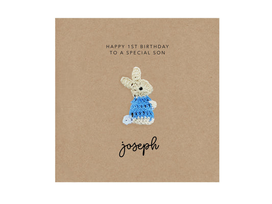 To A Special Son, Happy 1st Birthday, Personalised First Birthday Card Boy, For Son, Birthday Card Rabbit, Babies First Birthday