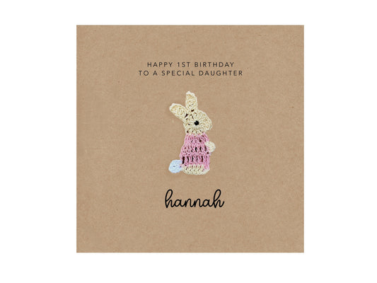 Personalised 1st Birthday Card Daughter, To A Special Daughter, First Birthday Card For Daughter, Rabbit Birthday Card, Cute Birthday