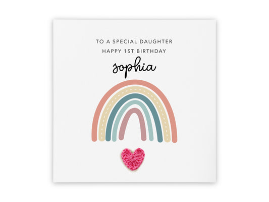 Personalised 1st Birthday Card Daughter, To A Special Daughter, First Birthday Card For Daughter, Rainbow Birthday Card, Cute Birthday