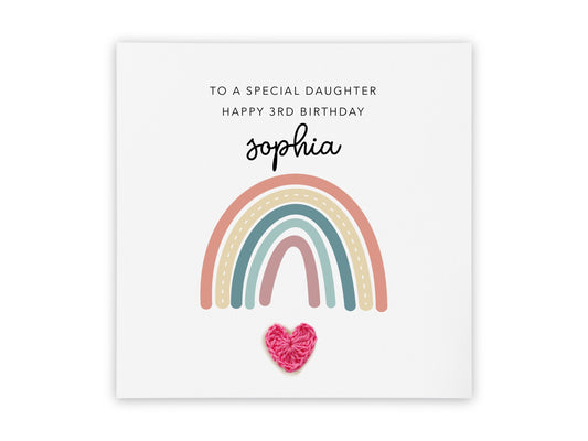 Personalised 3rd Birthday Card Daughter, To A Special Daughter, 3rd Birthday Card For Daughter, Rainbow Birthday Card, Cute Birthday