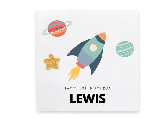 Personalised 4th Birthday Card Son, Son, Fourth Birthday Card For Son, Space Birthday Card For Boy, Rocket Birthday Card for Child Boy