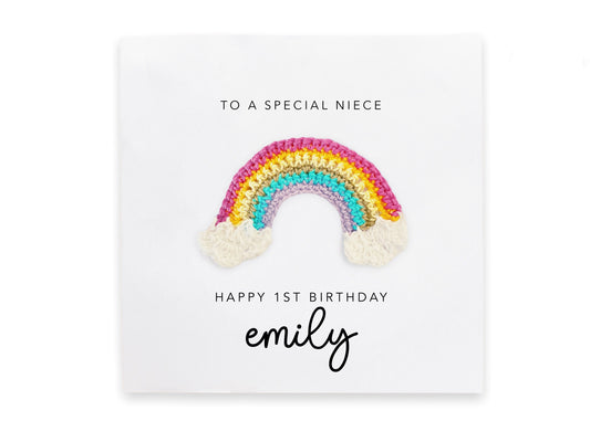 Niece 1st Birthday Card, To A Special Niece 1st Birthday Card, Personalised Birthday Card For Niece, Happy 1st Birthday Rainbow