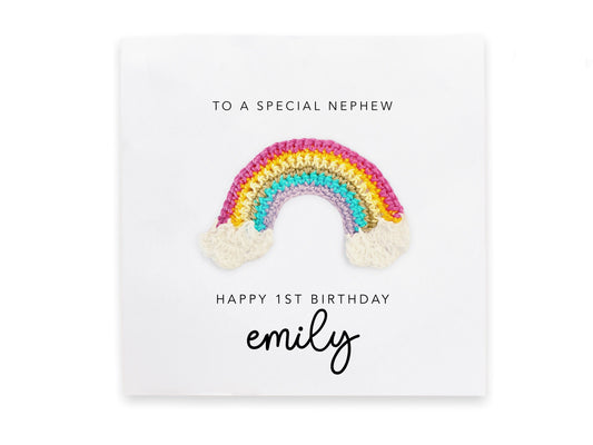 Personalised Nephew Birthday Card, Happy 1st Birthday, For Nephew Rainbow Birthday Card, First Birthday Card, Rainbow Birthday Baby Card