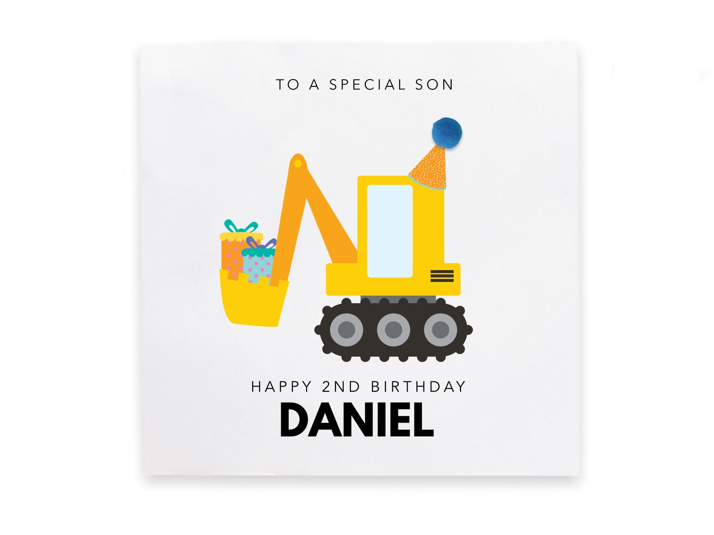 Personalised 2nd Birthday Card Son, Son, 2nd Birthday Card For Son, Digger Tractor Birthday Card For Boy, Birthday Card