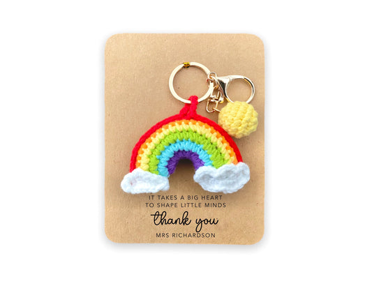 Thank You Gift For Teachers,  Personalised Teacher Card, Card For Teaching Assistant, Rainbow Nursery Card, School Teacher Gift Keyring,