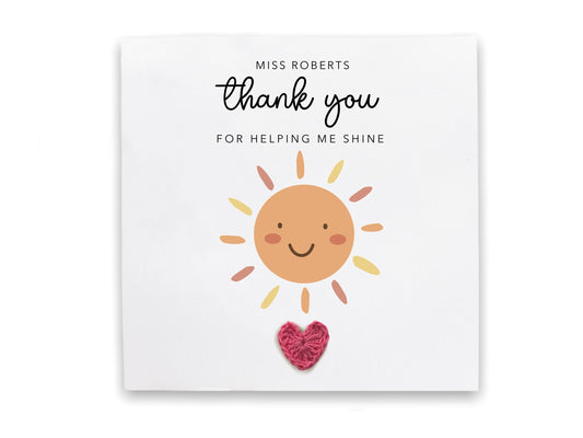 Thank You For Helping Me Shine, Personalised Teacher Thank You Card, Classroom Teaching Assistant, Nursery Card, School Thank You Card