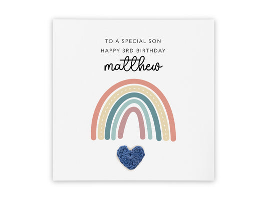 Personalised 3rd Birthday Card Son, To A Special Son, Third Birthday Card For Son, Rainbow Birthday Card, Cute Birthday, 3 Today, Son 3rd