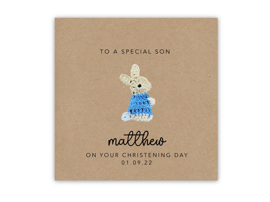 Christening Card For Son,  Personalised Baptism Card, Baptism Card For Son, Grandson Godson, Baptism Card, Baptism Card, Rabbit