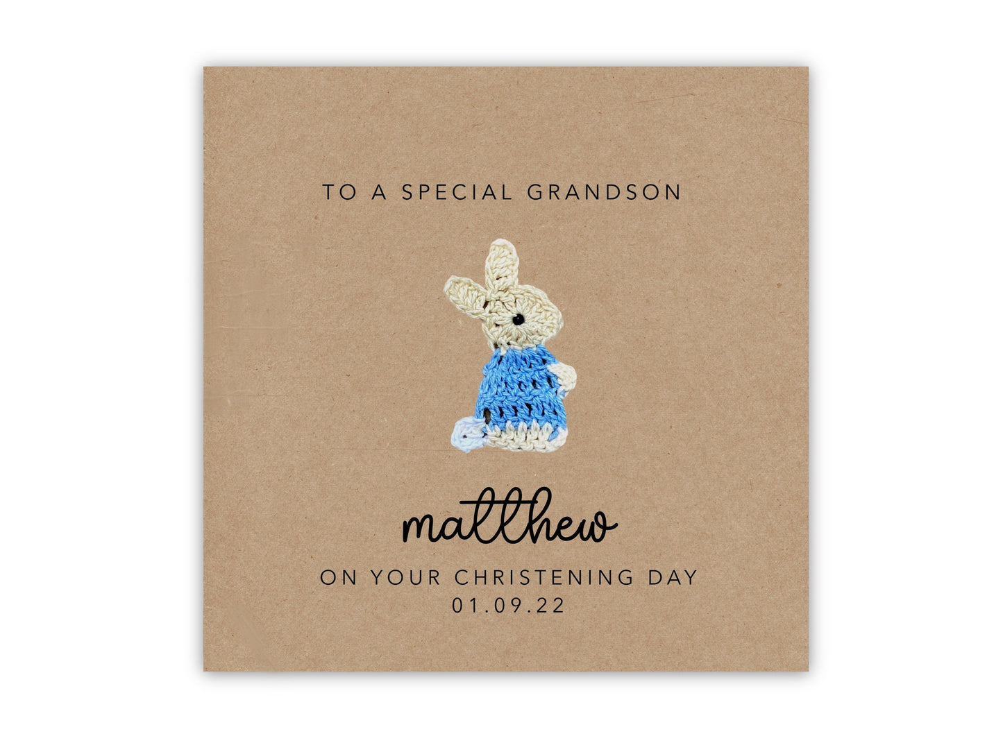 Christening Card For Grandson,  Personalised Baptism Card, Baptism Card For Son, Grandson Godson, Baptism Card, Personalised Card, Rabbit