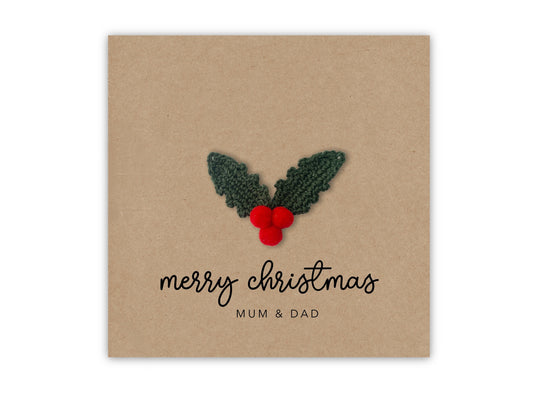 Merry Christmas to Mum and Dad, Christmas Card for Parents, Christmas Card for Parents, Mum, Dad Christmas Card, Holly Card