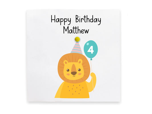 Personalised 4 Year Old Card, Boy Birthday Card, Toddler, Animal Birthday Card, Safari Birthday Card, 4th Birthday Card, Any Name, Boy