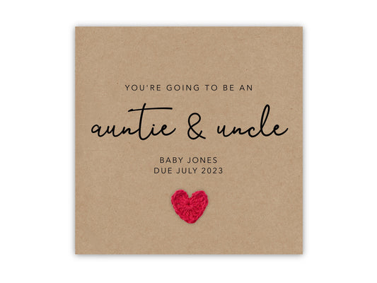 Personalised You're going to be an Auntie Uncle card, Pregnancy announcement Card, Auntie to be, New Baby Pregnancy, Send to Recipient