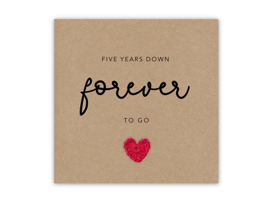 Fifth 5th Wedding Anniversary Simple Rustic 5 Year Anniversary  Card for Husband Wife - Five years down forever to go - Send to recipient