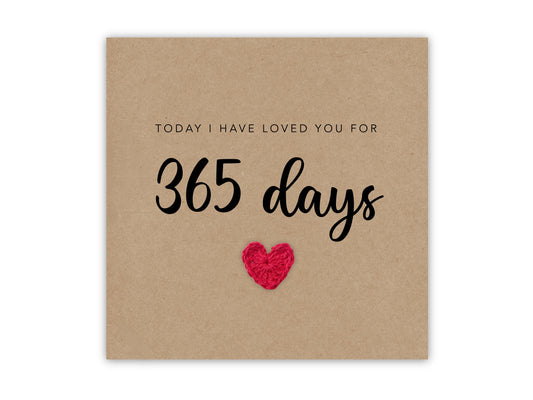 First Wedding Anniversary, Simple One Year Anniversary Card, For Husband Wife Partner, Loved you for 365 days, Send to recipient