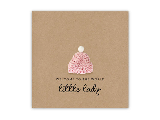 New Baby Girl Card, Little Lady New Baby Card, Cute Pink Heart Baby Girl Card, Card For New Born, New Parents Congratulations Card