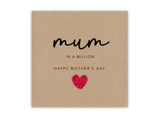 Mothers Day Card, Mum In A Million Happy Mothers Day, Happy Mothers Day Card From Daughter, From Son, Mum Day Cards, Special Mum Card