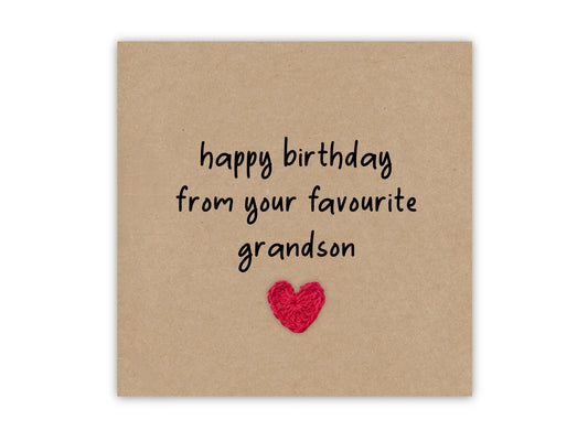 Happy Birthday From Your Favourite Grandson, Joke, Card For Grandma Grandad Gran Funny Rivalry Birthday Card, From Grandson, Birthday Card