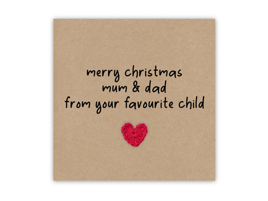 Funny Merry Christmas Favourite Child Joke,  Christmas Card for Mum and Dad, Humour, Favourite Child, Funny Christmas card for parents