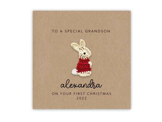 Personalised 1st Christmas Card, First Christmas Card, Grandson 1st Christmas Card, Daughter 1st Christmas Card, Grandson Christmas, Rabbit