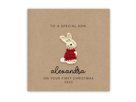 Personalised 1st Christmas Card, First Christmas Card, Grandson 1st Christmas Card, Son 1st Christmas Card, Son Christmas Card, 1st, Rabbit