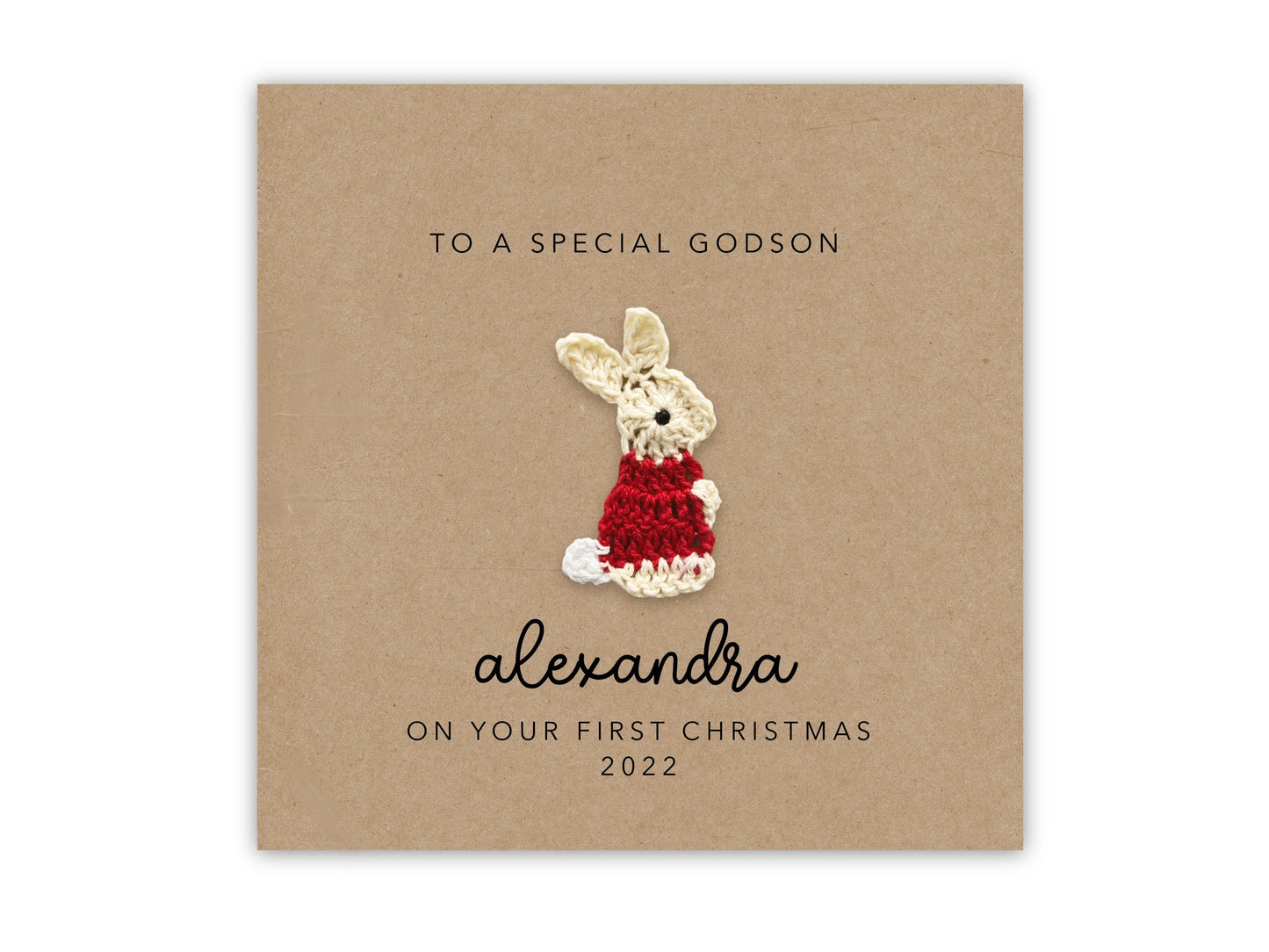 Personalised 1st Christmas Card, First Christmas Card, Godson 1st Christmas Card, Godson 1st Christmas Card, Godson Christmas, Rabbit