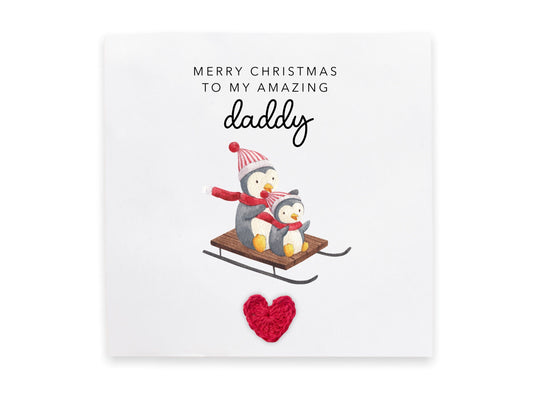 Penguin Christmas Card For Dad, Dad Xmas Card From Son, From Daughter, Cute Christmas Card, Merry Christmas Card From Kids