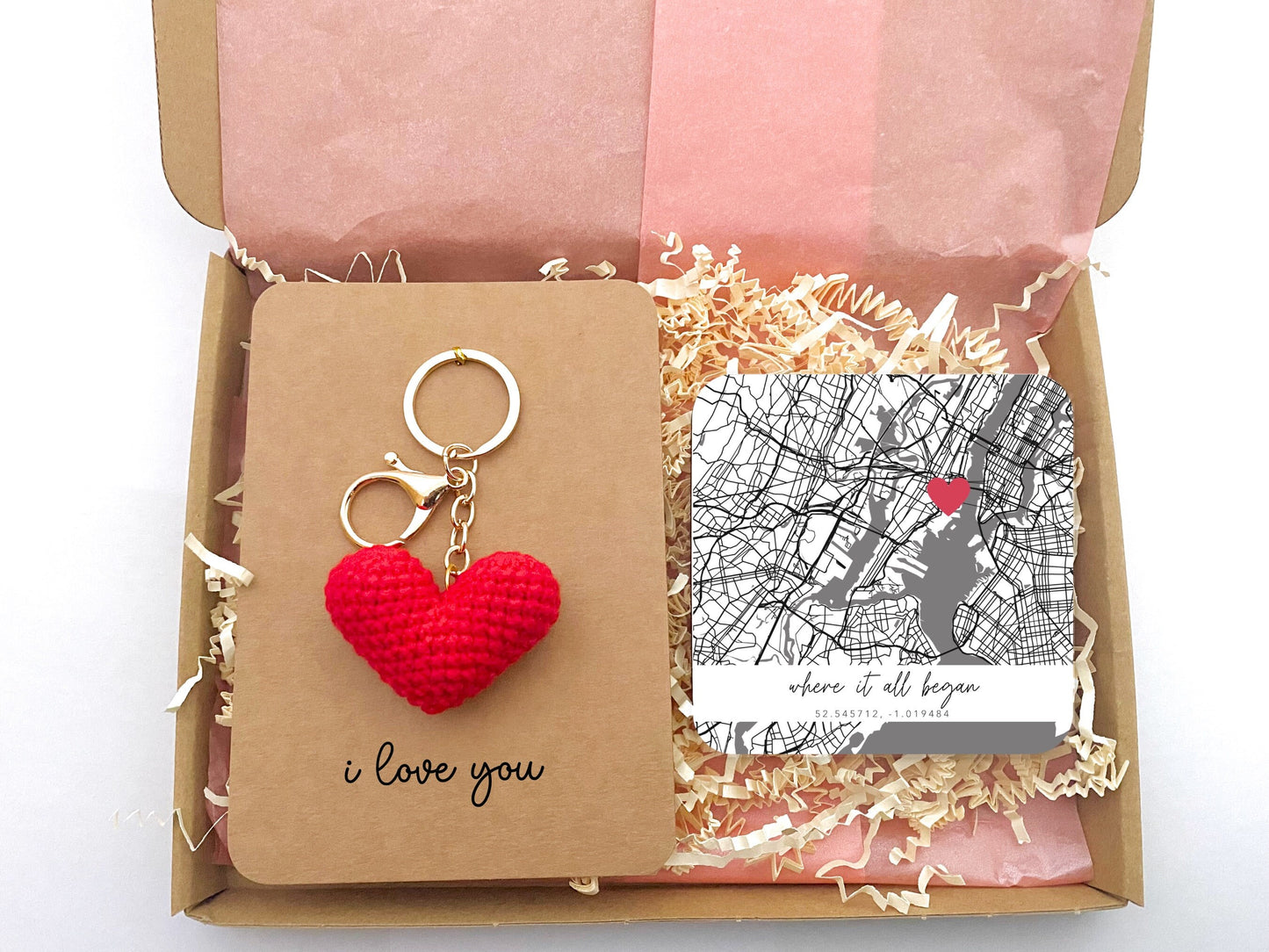 Send love letterbox, Valentine's Day, Anniversary Gift Box, I love you gift box, Personalised Gift, Coaster Map, Keyring Gift Set, Love Box