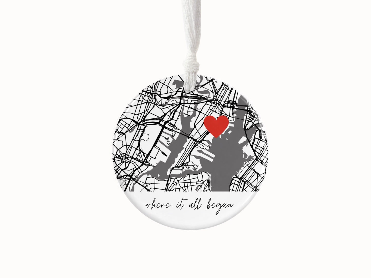 Valentines Day Gift, Anniversary, Where it all began Map Gift, Ornament Keepsake Gift Tag, Valentine's, I Love You Gift