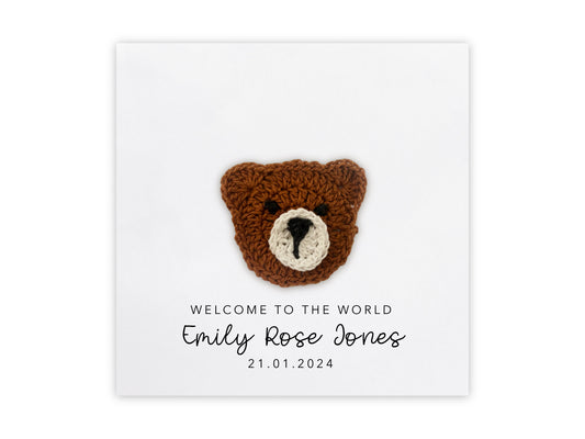 Personalised New Baby Card, Keepsake Baby Card, Bear Welcome to the World Card, Baby Congratulations Card, New Arrival Baby Card, Keepsake