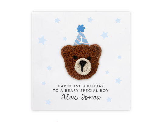 Personalised First Birthday Card Boy, Baby Boy Birthday Card,  1st Birthday Card For Son, Granddaughter, Birthday Card, Bear