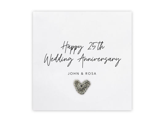 25th Silver Anniversary Card, Golden Wedding Anniversary,Silver, Happy 25th Wedding Card, Card For Friends  Couple, Parents