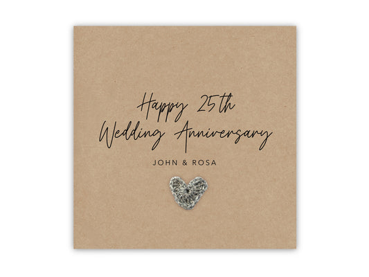 25th Silver Anniversary Card, Golden Wedding Anniversary,Silver, Happy 25th Wedding Card, Card For Friends  Couple, Parents